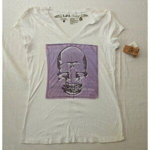 L.O.L. Vintage White Skull Graphic Tee Purple Patch Rhinestone Women’s XXL NWT